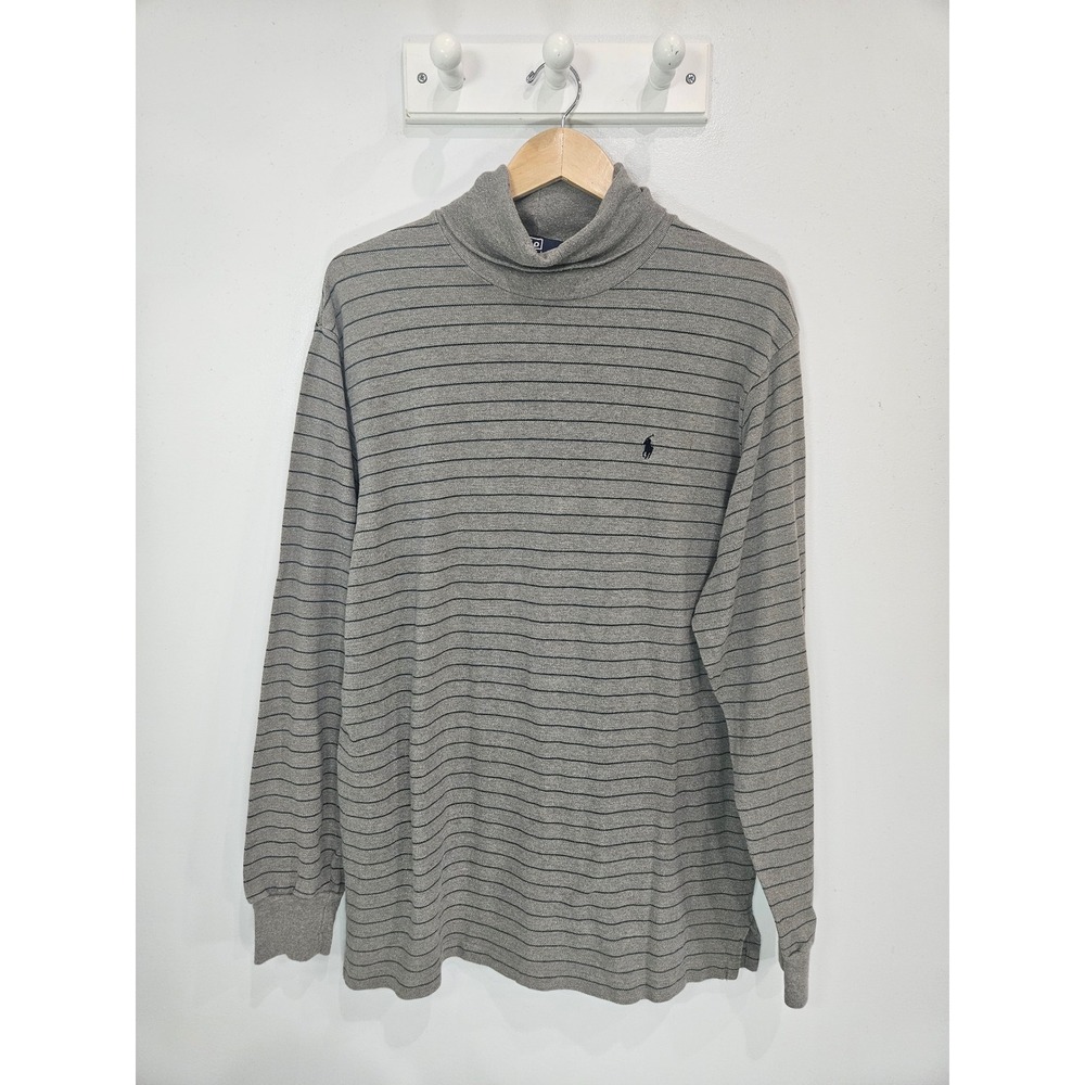 Polo Ralph Lauren Mens Gray Striped PiqueTurtleneck Shirt Made in USA Large L